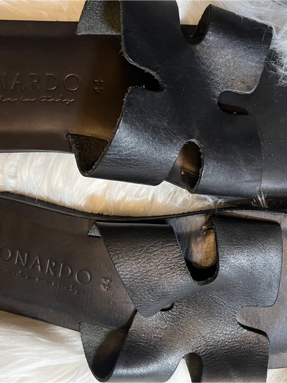 Men’s Black Leather Slide Sandals LEONARDO handmade in Italy
